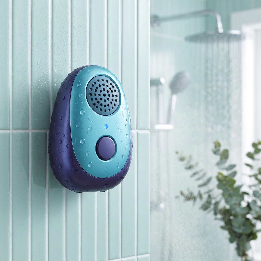 AquaMuse waterproof recorder mounted inside a shower